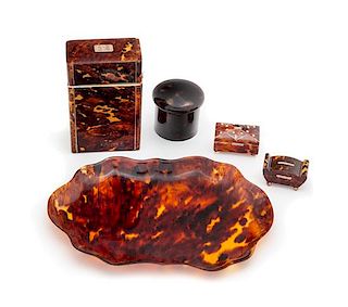 A Collection of Five Tortoise Shell Articles Height of largest 5 x width 3 1/4 x depth 2 inches.