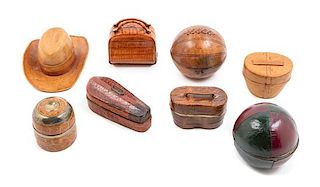 Eight Leather-Cased Traveling Inkwells Width of first 3 1/4 inches.