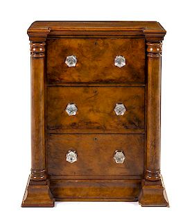 An Edwardian Burl Walnut Chest of Drawers Height 22 x width 17 x depth 10 inches.
