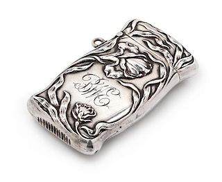 * An American Silver Match Safe, R. Blackinton & Co., North Attleboro, MA, Circa 1900, one side depicting a female nude among fl