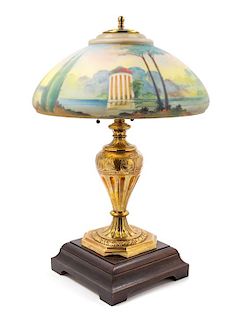 A Pairpoint Reverse-Painted Glass Shade Diameter of shade 16 inches.