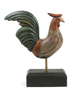 * A Carved and Painted Rooster Ornament Height 14 inches.