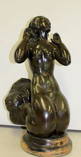 Signed Bronze Sculpture of a Mermaid.