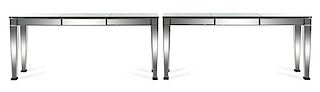 A Pair of Italian Mirrored Console Tables Height 38 x width 82 x depth 20 inches.