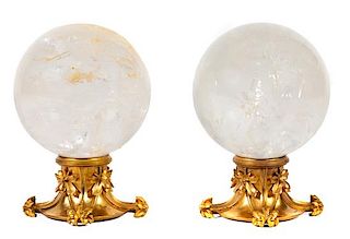 A Pair of Rock Crystal and Gilt Bronze Table Ornaments Height overall 12 3/4 inches.