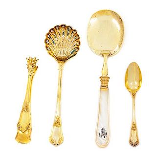 A French Silver-Gilt Dessert Service, Pierre Queille, Paris, Late 19th Century, the underside of the handles with a script monog