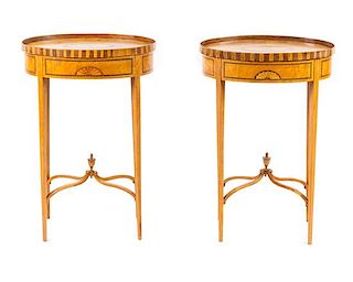 A Pair of George III Satinwood and Marquetry Side Tables Height 26 x width 17 1/2 x depth 13 inches.