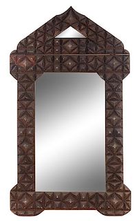 A Tramp Art Mirror Height 69 x width 39 1/2 inches.