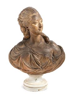 * A French Terra Cotta Bust Height overall 23 1/2 inches.