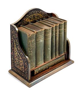 A Boulle Marquetry Book Rack Height 8 5/8 x width 8 3/4 x depth 4 3/4 inches.