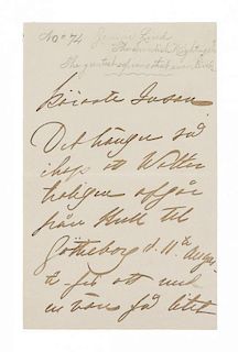 LIND, JENNY. Autographed letter signed, four pages, Bath, July 24, 1877.