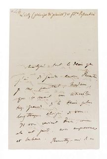 LISZT, FRANZ. Autographed letter signed, two pages, s.l., [June?], 8, 1842. In French.