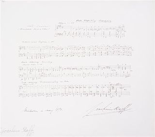 RAFF, JOACHIM. Autographed quotation. Four staves from a symphony, May, 1874.