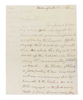 VAN RENSSELAER, STEPHEN. Autographed letter signed, two pages, January 21, 1826.