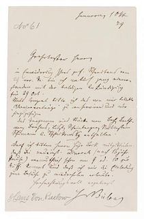 VON BULOW, HANS. Autographed letter signed, one page, January 10, 1879. With autographed document.