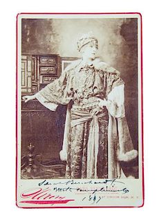 * BERNHARDT, SARAH. Photograph of Bernhardt as Theodora, signed and inscribed. New York,1887.