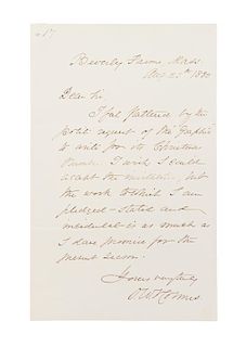 HOLMES, OLIVER WENDELL. Autographed letter signed, one page, August 25, 1880.