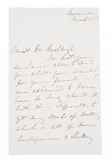 * SHELLEY, PERCY BYSSHE. Autographed letter and clipped signature.