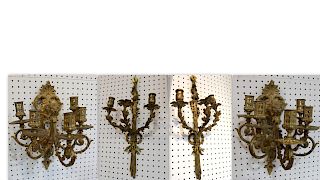 2 Pairs Of Bronze Sconces,1 Signed.