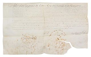 LOUIS XIV. Document signed ("Louis") Military commission, confirming the title of "commander" of Sr. de Bousin.