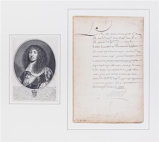 LOUIS XIV. DS ("Louis"), one page, Feb. 17, 1687, granting a leave of absence from his regiment of infantry.