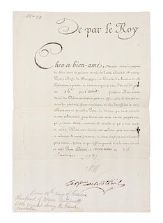 LOUIS XVI. Document signed, one page, in a secretarial hand, January 25, 1787.