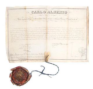 * CHARLES ALBERT, KING OF SARDENIA-PIEDMONT. Two documents signed ("C. Alberto), 1838 and 1839.