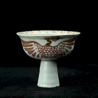 Chinese underglaze red porcelain stem cup. 