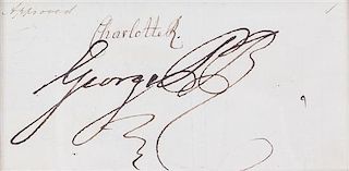 * GEORGE III AND CHARLOTTE OF MECKLENBURG-STRELITZ. Clipped signature of both ("George R") and ("Charlotte R"), n.d.