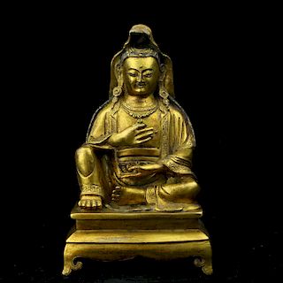 Chinese gilt bronze figure of Guanyin. 