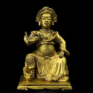 Chinese gilt bronze figure of Guangong. 