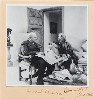 * CHURCHILL, WINSTON. Photograph with Clementine, signed by both.