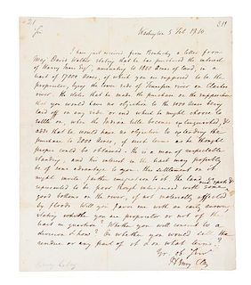 CLAY, HENRY. Autographed letter signed, one page, February 5, 1810.