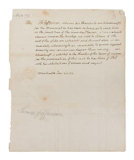 JEFFERSON, THOMAS. Autographed letter signed, one page, Monticello, January 26, 1822. Signed and free-franked to Henry Schoolcra