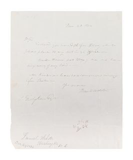 WEBSTER, DANIEL. Autographed letter signed, one page, Washington, December 20, 1834.