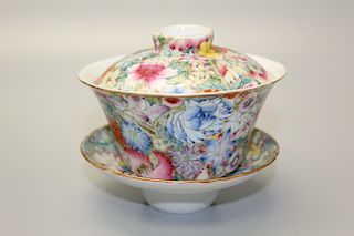 Chinese Hundred Flower Teacup with saucer.
