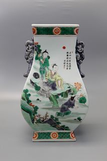 Large Chinese famille verte vase. Kangxi mark. 