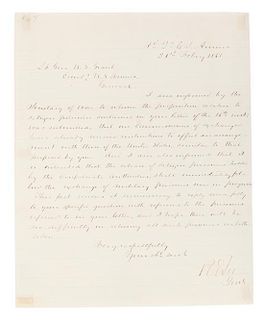 LEE, ROBERT E. ALS, one page, Headquarters of the C.S. Armies, February 21, 1865. To U.S. Grant regarding the exchange of prison