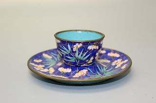 Chinese Enamel Tea cup with Saucer.
