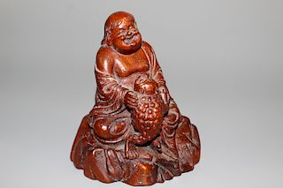 Chinese carved bamboo Liu Hai and a toad. 