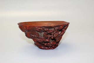 Chinese carved bamboo libation cup. 