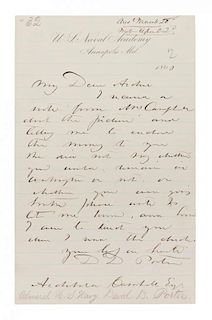 PORTER, DAVID DIXON. Autographed letter signed, one page, 1866.