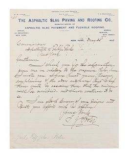 PORTER, FITZ-JOHN. Autographed letter signed, one page, May 22, 1890.