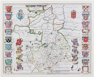 * (MAP) BLAEU, JOHAN AND WILLEM. Cantabrigiensis Comitatus, Cambrigeshire. [Amsterdam,] [c. 1646] Hand colored engraved map.