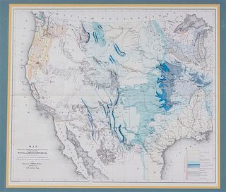 * (MAP) HALL, JAMES. Map Illustrating the General Geological Features of the Country West of the Mississippi River. New York, 18