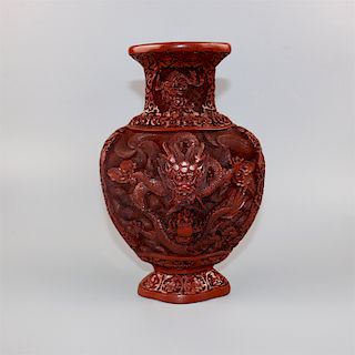Chinese cinnabar vase, marked. 