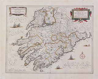 (MAP) JANSSON, JAN. Provincia Momoniae. Amsterdam, [1654]. Engraved map of Ireland, hand-colored in outline.