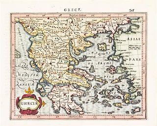 (MAP) MERCATOR, GERARD AND JODOCUS HONDIUS. Graecia. [Amsterdam], 1608. Engraved hand-colored map.