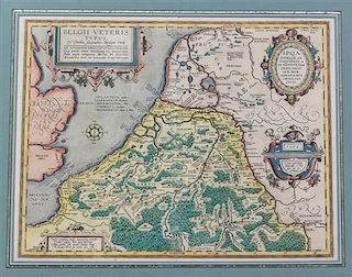 * (MAP) ORTELIUS, ABRAHAM. Belgii veteris typus... [Antwerp], [1594]. Framed.