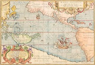 (MAP) ORTELIUS, ABRAHAM. Maris Pacifici. [Antwerp], 1589. First edition, first state. Rare map, the first to focus on the Pacifi